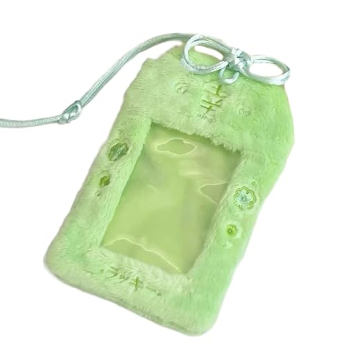 Uqezagpa Fotokartenhalter mit Blumenmotiv, Plüsch, 7,6 cm, Kartenhüllen, Aufbewahrungstasche, schöne Fotohülle, Kreditkartenschutz, grün von Uqezagpa