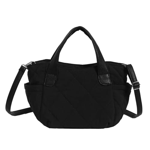 Uqezagpa Gesteppte Nylon-Umhängetasche für Damen, Pufferschulter, lässige Umhängetasche mit großem Fassungsvermögen für den täglichen Gebrauch, bequeme Tragetasche, Schwarz , One Size von Uqezagpa