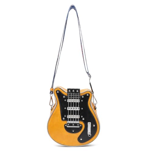 Uqezagpa Gitarren-inspirierte Umhängetasche aus PU-Leder mit verstellbarem Riemen, modische Schultertasche für bequemes Tragen, leichte Musiktasche, gelb, One Size Uqezagpa Gitarren-inspirierte Umhängetasche aus PU-Leder mit verstellbarem Riemen, modische Schultertasche für bequemes Tragen, leichte Musiktasche, gelb, One Size von Uqezagpa