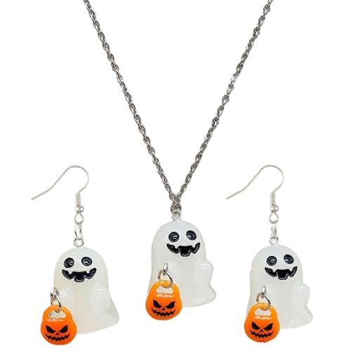 Uqezagpa Glänzendes Schmuck-Set, Halloween-Halskette und Ohrringe, verstellbare Länge, Halskette, Anhänger, Mode-Accessoires, einzigartiger Schmuck, Einheitsgröße, Wie beschrieben, Wie beschrieben von Uqezagpa