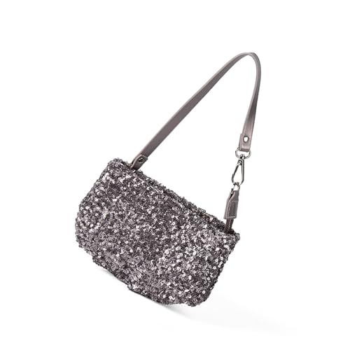 Uqezagpa Glitzernde Clutches Geldbörse Glitzer Abendtasche Pailletten Hochzeit Handtasche für Frauen Mädchen Kette Crossbody Schultertaschen Geschenk Kette Crossbody Umhängetasche, grau-silber, One von Uqezagpa