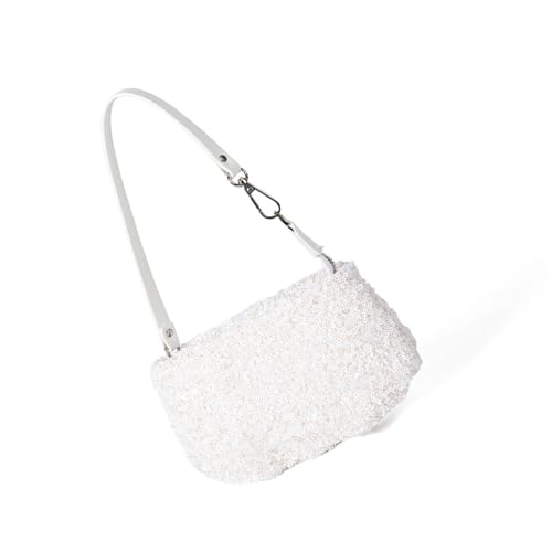 Uqezagpa Glitzernde Clutches Geldbörse Glitzer Abendtasche Pailletten Hochzeit Handtasche für Frauen Mädchen Kette Crossbody Schultertaschen Geschenk Kette Crossbody Umhängetasche, weiß, One Size von Uqezagpa