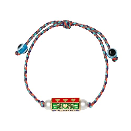 Uqezagpa Glücksauge, Herz-Buchstaben-Charm-Armband, verstellbar, geflochtenes Seil, Glasur, Glücksauge-Schmuck, geeignet für Damen und Herren, 2x1cm 1825cm, Liuli, Beryll von Uqezagpa