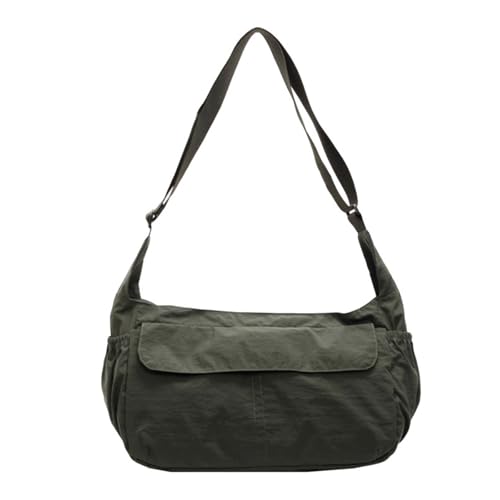 Uqezagpa Große Kapazität, wasserdichte Nylon-Umhängetasche für Damen und Herren, Schultertaschen mit verstellbarem Riemen, lässige Umhängetasche, lässige Einkaufstasche, grün, One Size von Uqezagpa