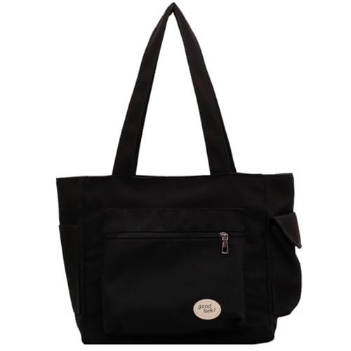 Uqezagpa Große Mehrzwecktasche aus Segeltuch mit einzelnem Riemen für einfaches Tragen, modische Einkaufstasche, Damen-Shopper, Schwarz , One Size Uqezagpa Große Mehrzwecktasche aus Segeltuch mit einzelnem Riemen für einfaches Tragen, modische Einkaufstasche, Damen-Shopper, Schwarz , One Size von Uqezagpa