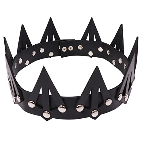 Uqezagpa Halloween Leder Spiked Gothic Queen Bühnenauftritt Kopfschmuck Cosplay Kostüm Dekor Leder Königin Kronen für Frauen von Uqezagpa