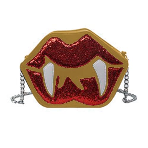 Uqezagpa Halloween Pailletten PU Umhängetasche Ästhetische Gothic Vampirzahn Lippe Form Crossbody Abend Geldbörse mit Metallkette Crossbody, gold, One Size Uqezagpa Halloween Pailletten PU Umhängetasche Ästhetische Gothic Vampirzahn Lippe Form Crossbody Abend Geldbörse mit Metallkette Crossbody, gold, One Size von Uqezagpa