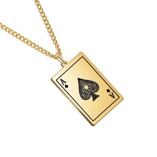 Uqezagpa Halskette mit Pik-Anhänger, Edelstahl, verstellbare Kette, Kartenanhänger, Schmuck, Geschenk für Herren, 3.51x2.34in, Edelstahl, Kein Edelstein von Uqezagpa