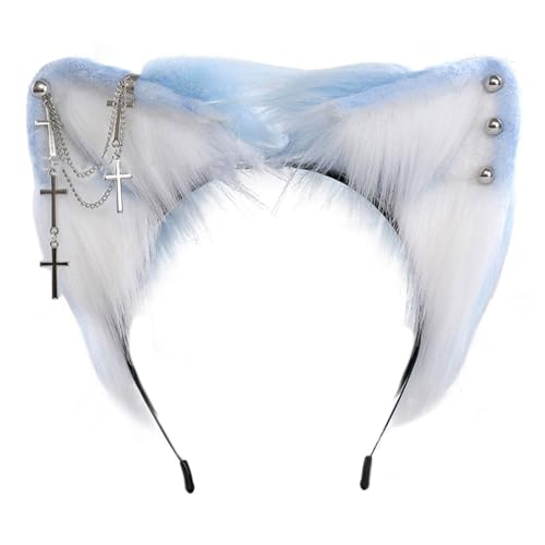 Uqezagpa Handgefertigte Katzenohr-Stirnbänder mit Metall-Ohrringen, Plüsch-Katzen-Stirnbänder für Anime-Themenversammlungen, Weihnachten von Uqezagpa