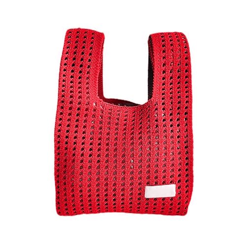 Uqezagpa Handgefertigte Stricktasche für Damen, lässig, ausgehöhlt, kariert, kleine Handtasche, einfarbig, wiederverwendbar, Einkaufstasche, Geldbörse, für den täglichen Gebrauch, rot, One Size Uqezagpa Handgefertigte Stricktasche für Damen, lässig, ausgehöhlt, kariert, kleine Handtasche, einfarbig, wiederverwendbar, Einkaufstasche, Geldbörse, für den täglichen Gebrauch, rot, One Size von Uqezagpa