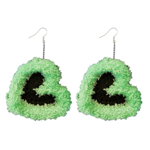 Uqezagpa Handgefertigte gehäkelte Ohrringe, Ornament, einzigartige herzförmige Ohrringe, Zubehör, einfache Ohrhaken für Partys, 2.73x3.12in, Flanell, Beryll von Uqezagpa