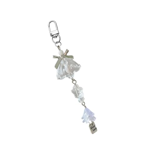 Uqezagpa Handgefertigter Schlüsselanhänger mit Perlen für Handykamera, Tasche, Charm, Harz, Äolische Glocken, Blume, Schlüsselanhänger, stilvoller Rucksack, 2x8cm, Harz, Legierung von Uqezagpa