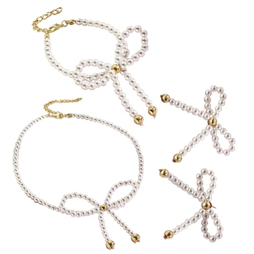 Uqezagpa Handgefertigtes Schmuck-Set mit Schmetterlings-Anhänger, Kunstperlen, Schleife, Knoten, Halskette, Ohrringe, elegantes Accessoire, Halskette für Damen, Einheitsgröße, Wie beschrieben, Wie von Uqezagpa