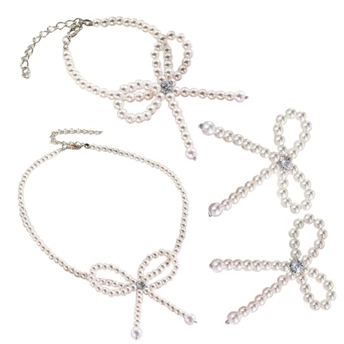 Uqezagpa Handgefertigtes Schmuck-Set mit Schmetterlings-Anhänger, Kunstperlen, Schleife, Knoten, Halskette, Ohrringe, elegantes Accessoire, Halskette für Damen, Einheitsgröße, Wie beschrieben, Wie von Uqezagpa