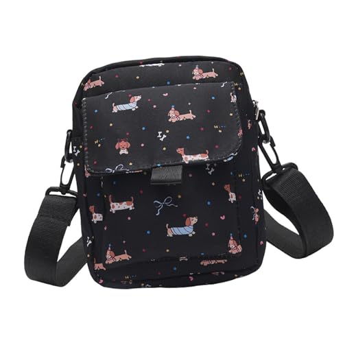 Uqezagpa Handytasche, Motiv: japanisches Cartoon-Dackel-Motiv, multifunktional, klein, mit Reißverschluss, Crossbody-Tasche für Damen, Teenager, verstellbarer Riemen, Schwarz , One Size von Uqezagpa