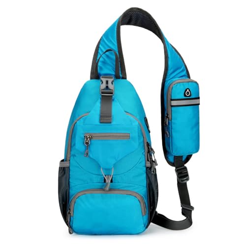 Uqezagpa Herren-Rucksack, Nylon, multifunktional, Schultertasche, Brust, lässig, Tagesrucksäcke für Reisen, Herren, große Brust, lässiger Tagesrucksack, Nylon, Crossbody-Shoulder-Schulter, himmelblau von Uqezagpa