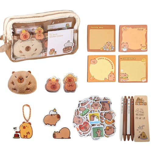 Uqezagpa Hübsches Federmäppchen mit Cartoon-Tiermotiv, Stiftetasche, Organizer, große Kapazität, Beutel für die Schule, mit Stecknadeln, Cartoon-Capybara-Etui, große Kapazität, B von Uqezagpa