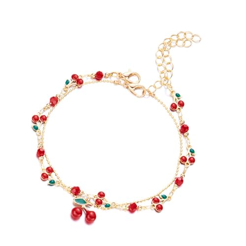 Uqezagpa Kirschen Dangle Armband Mit Kubischen Zirkonia Steinen Und Quasten Detailliert Verstellbarer Heißes Tag Hals Schmuck Geschenk Kirscharmband Für Frauen von Uqezagpa