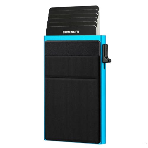 Uqezagpa Kleine geschützte Aluminium-Kartenorganizer mit Schnellentriegelungsmechanismus, einfach zu bedienen für Geschäftsreisen, unverzichtbare blockierende Brieftasche für Reisen, blau / schwarz von Uqezagpa