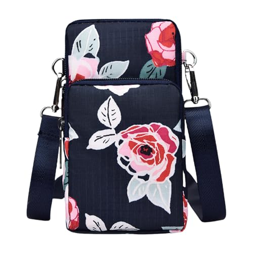 Uqezagpa Kompakte und praktische Damen-Umhängetasche, Handy-Geldbörse für stilvolle Frauen, Umhängetaschen, Alltagstasche, stilvolles persönliches Accessoire, Schwarze Pfingstrose, One Size von Uqezagpa