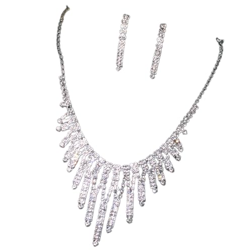 Uqezagpa Kristall-Schmuck-Set mit hohlen Quasten, Strass-Halskette und funkelnden Ohrringen für Hochzeit, handgefertigt, 3.9x6.24in, Kristall, Beryll von Uqezagpa
