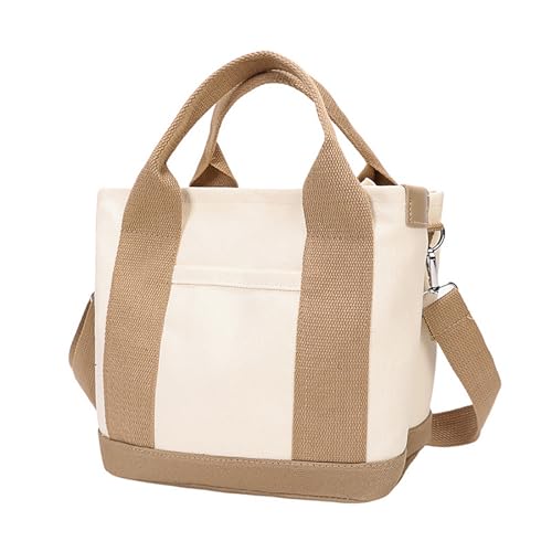 Uqezagpa Lässige Handtasche aus Segeltuch, zarte Umhängetasche, Alltagstasche, unverzichtbare Tasche für verschiedene Anlässe, tragbare Reisetasche, Weiß mit Khaki, One Size Uqezagpa Lässige Handtasche aus Segeltuch, zarte Umhängetasche, Alltagstasche, unverzichtbare Tasche für verschiedene Anlässe, tragbare Reisetasche, Weiß mit Khaki, One Size von Uqezagpa