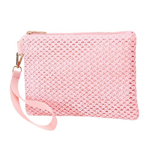 Uqezagpa Lässige Strohtasche für Damen, einfarbig, Strand, Urlaub, Reißverschluss, kleine Handtasche, Geldbörse, gewebte Clutch, a, One Size von Uqezagpa