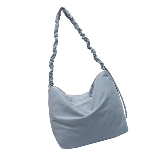 Uqezagpa Leichte Nylon-Umhängetasche für Damen, leicht, mit reichlich Stauraum, plissierter Riemen, Reißverschluss, blau, One Size von Uqezagpa