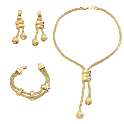 Uqezagpa Leichte geometrische Quasten, Halskette und Ohrringe, 3-teiliges Set mit verstellbarer Kette für verschiedene Outfit-Anlässe, zeitgenössisches Legierungs-Halsketten-Set von Uqezagpa