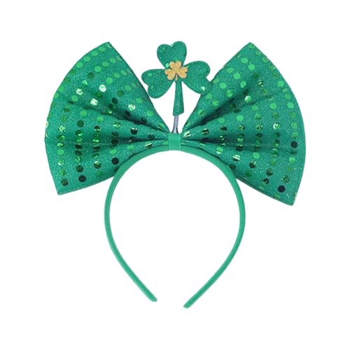 Uqezagpa Leprechaun Blingbling Stirnband Kleeblatt Spitze Kopfbedeckung Schleife Foto Requisiten Irish Day Party Kopfbedeckung Cosplay Zubehör Bequemes Polyester Stirnband von Uqezagpa