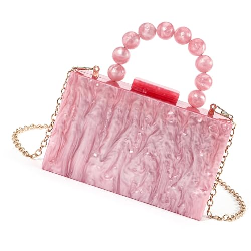 Uqezagpa Luxuriöse Abendtasche aus Acryl mit abnehmbarer Kette für Hochzeiten und gesellschaftliche Veranstaltungen, mit Perlengriff, Handtasche, Clutch, Geldbörse, abnehmbarer Kettenriemen, B, One von Uqezagpa
