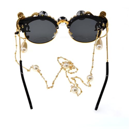 Uqezagpa Luxuriöse Barock-Perlenketten-Sonnenbrille für den Außenbereich, Sonnenschutz, für Strandurlaub und Shopping, tragen Sie barocke Perlen von Uqezagpa