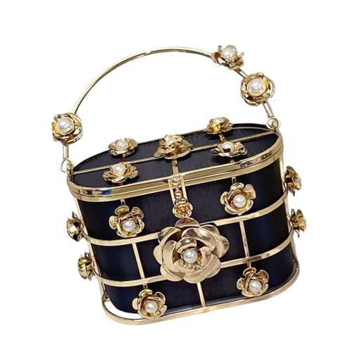 Uqezagpa Luxuriöse Handtasche mit verzierter Abendtasche mit Perlen und Blumenverzierung, modische Umhängetasche für gesellschaftliche Zusammenkünfte, Abschlussball, Schwarz , One Size von Uqezagpa