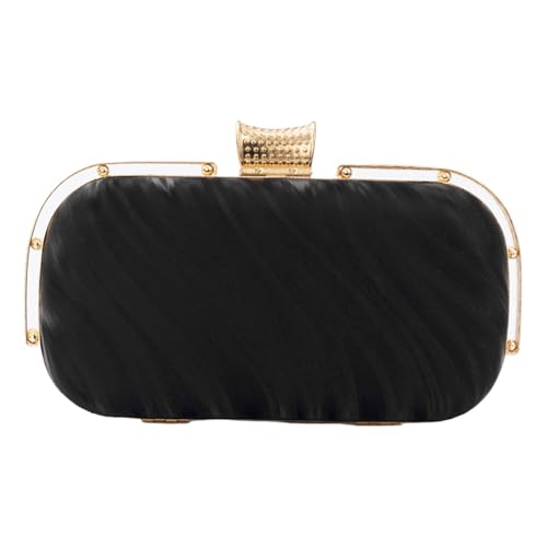 Uqezagpa Luxuriöse PU-Abend-Clutch-Tasche mit Ripples-Muster und abnehmbarer Kette für formelle elegante Strass-Handtasche, Geldbörse, Cocktail-Party-Handtasche, Schwarz , One Size von Uqezagpa