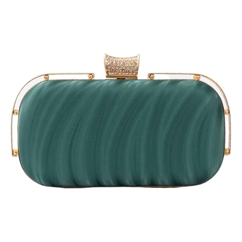 Uqezagpa Luxuriöse PU-Abend-Clutch-Tasche mit Ripples-Muster und abnehmbarer Kette für formelle elegante Strass-Handtasche, Geldbörse, Cocktail-Party-Handtasche, grün, One Size von Uqezagpa