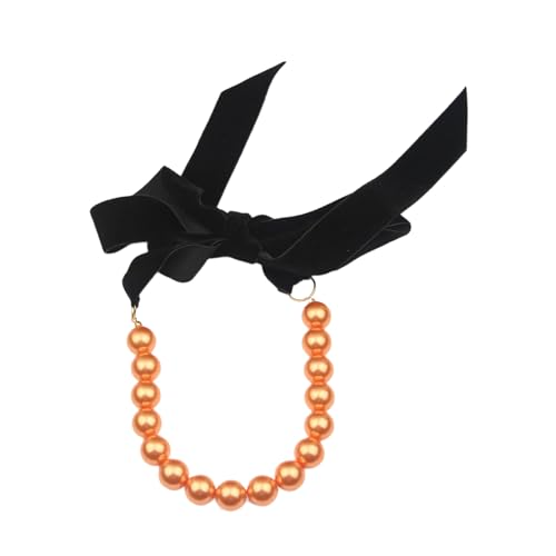 Uqezagpa Mode Samt Bowknot Halskette Mit Imitation Perlen Verstellbare Länge Heckkette Vielseitige Krawatte Für Frauen Samt Bowknot Perlen Halskette von Uqezagpa