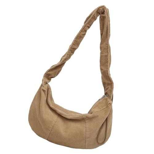 Uqezagpa Moderne Umhängetasche aus Cord mit Knödelpackung, große modische Umhängetaschen für verschiedene Anlässe, trendige Umhängetasche, khaki, One Size von Uqezagpa