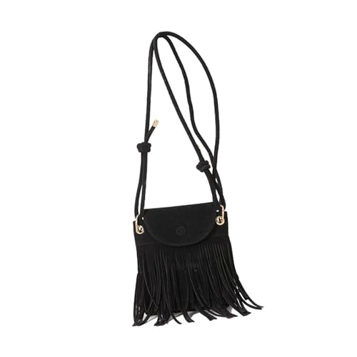 Uqezagpa Modische Damen-Umhängetasche, Umhängetasche, Umhängetasche mit Fransen-Detail und verstellbarem Riemen, für den täglichen Gebrauch, Freizeit, Einkaufstasche, Schwarz , One Size von Uqezagpa