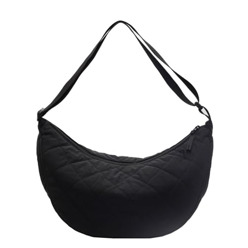 Uqezagpa Modische Nylon-Umhängetasche mit eleganten Steppnähten, lässige Knödeltaschen, geeignet für Männer und Frauen, modische gesteppte Handtasche, Schwarz , One Size von Uqezagpa