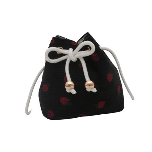 Uqezagpa Modische Schultertasche mit Kordelzug, Erdbeermuster, Umhängetasche, verstellbarer Riemen, für den täglichen Gebrauch, lustige Designs, modische Tasche, Black Strawberry, One Size von Uqezagpa