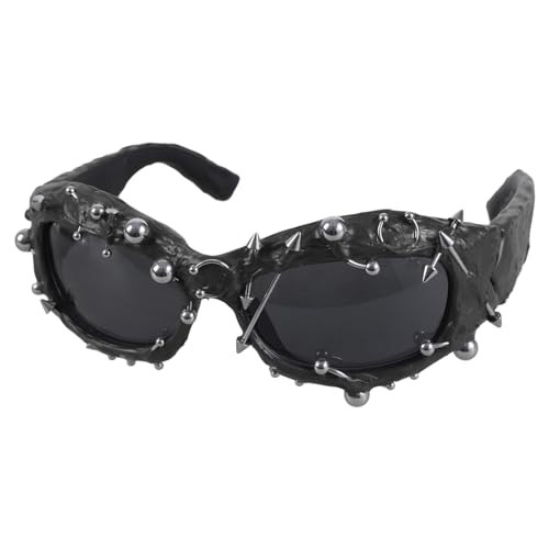 Uqezagpa Modische Sonnenbrille mit Nietenrahmen für Erwachsene, Unisex, stilvolles Aussehen, UV380-Schutzbrille für Nachtclub, Nieten, Sonne, Schwarz von Uqezagpa