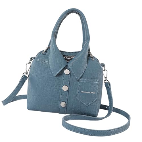 Uqezagpa Modische Umhängetasche aus PU-Leder in Hemdform mit Tragegriff oben, verstellbarer Riemen, Reißverschlüsse, einfarbige Umhängetasche, PU-Leder, blau, One Size von Uqezagpa