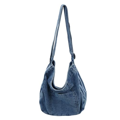 Uqezagpa Modische Umhängetasche aus gewaschenem Denim-Canvas mit verstellbarem Riemen, stilvolle Damen- und Herren-Schultertasche für Arbeit und Freizeit, Denim-Crossbody-Tasche, blau, One Size von Uqezagpa