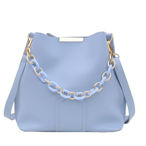 Uqezagpa Modische Umhängetasche mit Kettengriff, koreanisch, elegant, einfarbig, PU-Leder, Eimertasche, Crossbody-Tasche, Geldbörse für Damen, koreanisches PU-Leder von Uqezagpa
