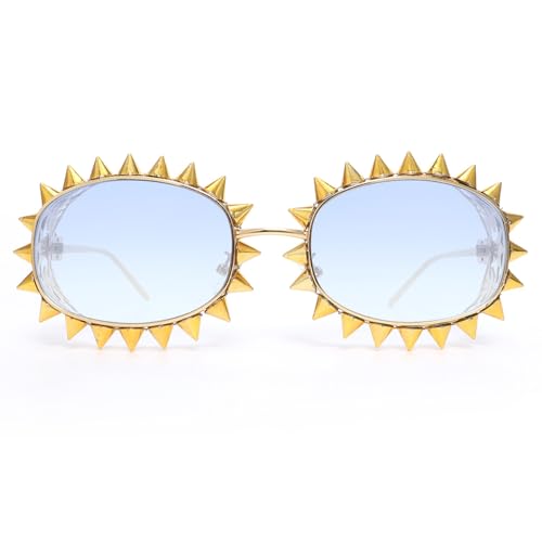Uqezagpa Modische ovale Sonnenbrille mit Metallnietenrahmen für trendige Männer und Frauen für Musikfestival und Strandausflüge am Strand, blau Uqezagpa Modische ovale Sonnenbrille mit Metallnietenrahmen für trendige Männer und Frauen für Musikfestival und Strandausflüge am Strand, blau von Uqezagpa