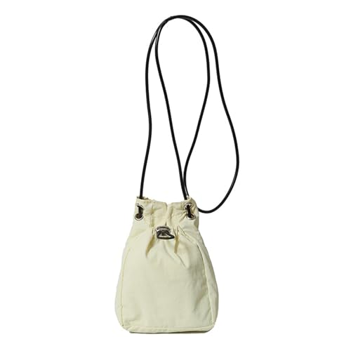 Uqezagpa Modische wasserabweisende einfache Umhängetasche für Herren und Damen, einfarbig, plissiert, Kordelzug, Crossbody-Tasche, Umhängetasche, gelb, One Size von Uqezagpa