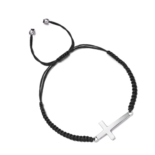 Uqezagpa Modischer Kruzifix-Anhänger für Damen und Herren, geflochtenes Seil-Armband, verstellbare Länge, Handkette, Schmuck, verstellbar, Einheitsgröße, Wie beschrieben von Uqezagpa
