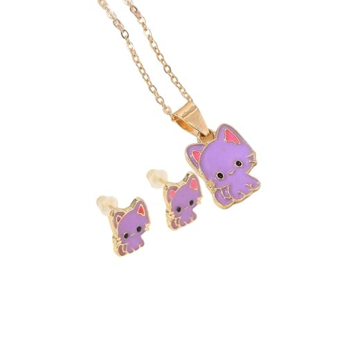 Uqezagpa Modisches Katzen-Halskette und Ohrstecker-Set mit einem unverwechselbaren Look, geeignet für verschiedene Veranstaltungen und den täglichen Gebrauch, Kindermodeschmuck, Einheitsgröße, Wie von Uqezagpa