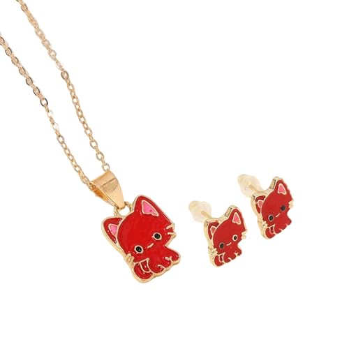 Uqezagpa Modisches Katzen-Halskette und Ohrstecker-Set mit einem unverwechselbaren Look, geeignet für verschiedene Veranstaltungen und den täglichen Gebrauch, Kindermodeschmuck, Einheitsgröße, Wie von Uqezagpa