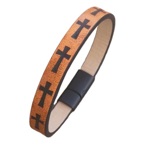 Uqezagpa Modisches Lederschnurarmband mit Magnetverschluss, handgefertigtes Armband, Lederlegierung, Textur für Damen und Herren, 21cm Width 1cm, Leder, Legierung, Beryll von Uqezagpa